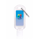 Image of 50ml Hand Sanitiser Gel with Carabiner Clip. Printed Full Colour with your Logo