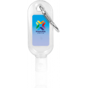 Image of Hand Sanitiser Gel 30ml with Carabiner Clip. Printed Full Colour with your Logo